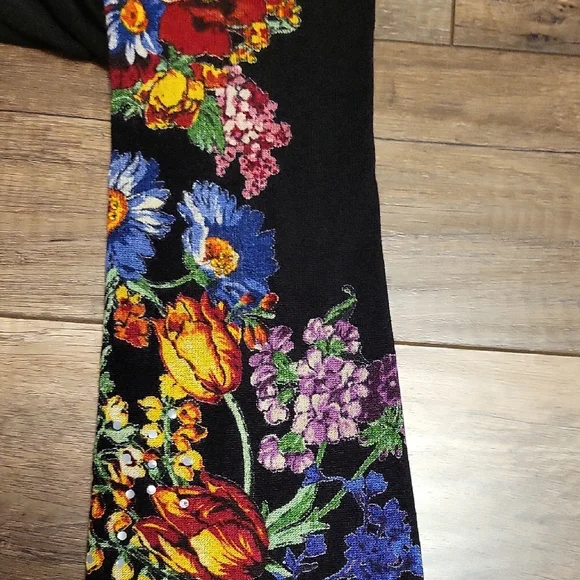 EUC Desigual Black V-Neck Top with Multicolor Floral Bell-Sleeves - Picture 6 of 6